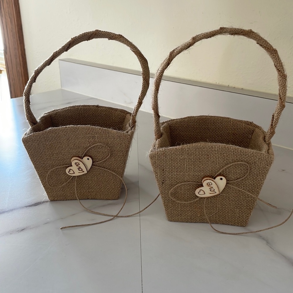 Burlap “Love” Baskets - Set of 2